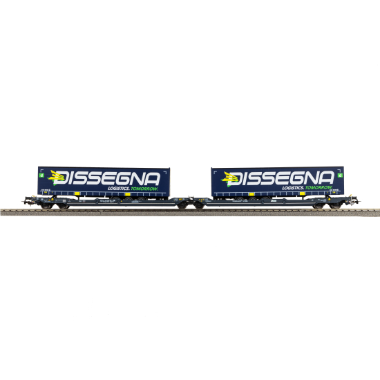 Wagon towarowy podwójna platforma T3000e z ładunkiem, Wascosa Piko 24600 HO 1:87